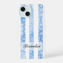 Rayas de Acuarela Azules con Copos de Nieve Blanco