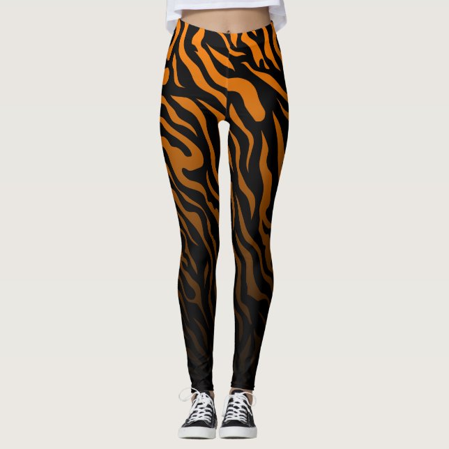 Rayas de cebra naranja y negra: Leggings elegantes (Anverso)