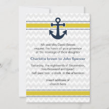 rayas de chevron, ancla, invitaciones a bodas náut