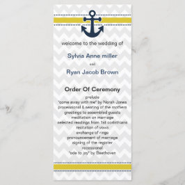 rayas de chevron, ancla, programa de boda náutica