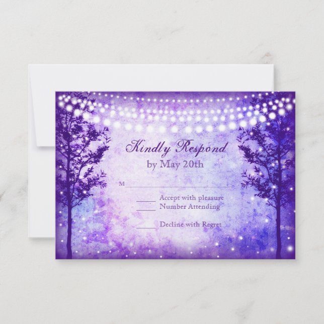 Rayas de cuerdas de árbol púrpura Boda Tarjetas RS (Anverso)