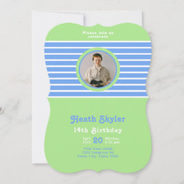 Rayas de cumpleaños Azul ⎮ Invitación verde blanca