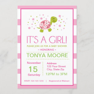 Rayas de flor rosa Invitación de Baby Shower a tor