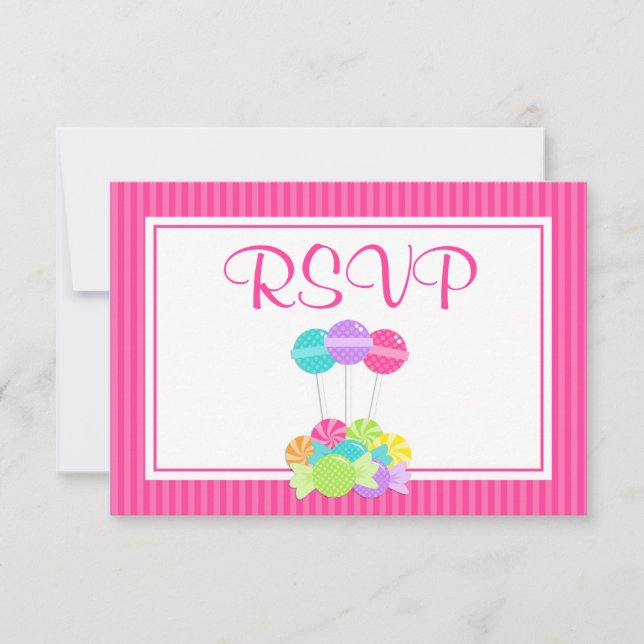 Rayas de golosinas rosadas Bat Mitzvah RSVP (Anverso)