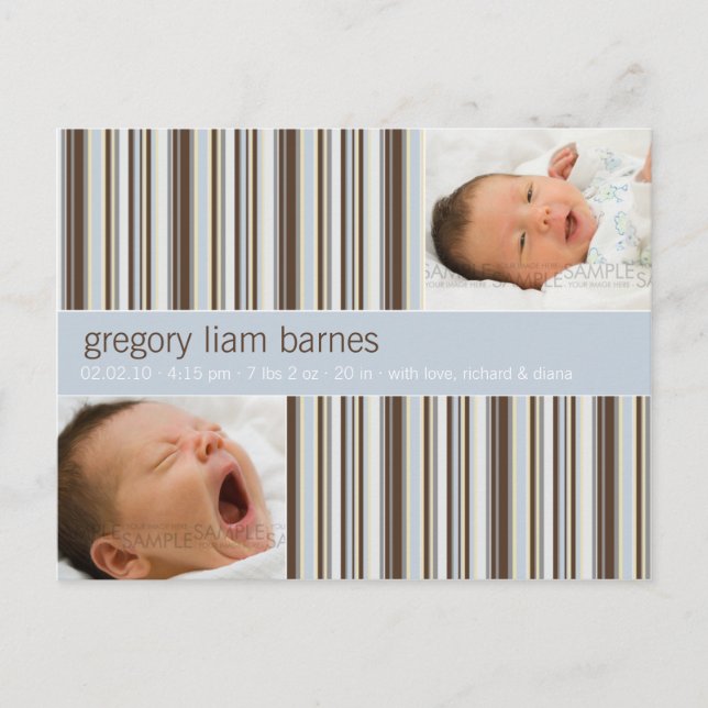 Rayas de invierno Azul ・ Invitación del bebé (Anverso)