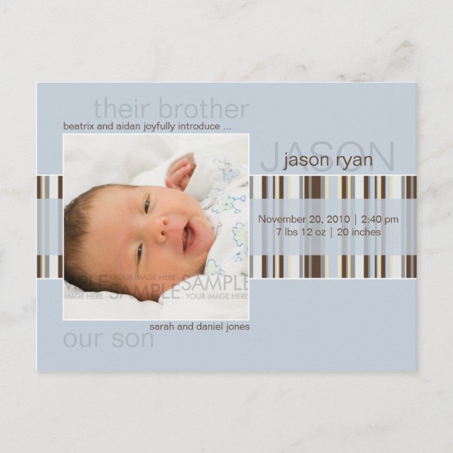 Rayas de Invierno Azules • Anuncio de Bebé (Anverso)