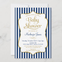 Rayas de invitación Baby Shower de Navy Blue Gold