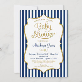 Rayas de invitación Baby Shower de Navy Blue Gold