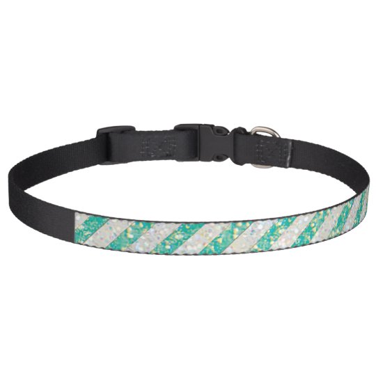 Rayas de la verde menta del brillo collar para mascotas