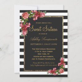 Rayas de los rosas e invitaciones del dulce 16 del