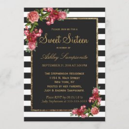 Rayas de los rosas e invitaciones del dulce 16 del