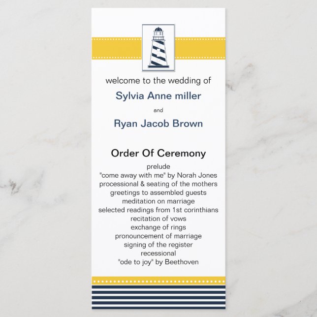 rayas de marina, faro, programas de bodas náuticas (Anverso)