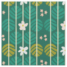 Rayas de verano retro tela verde oscuro floral