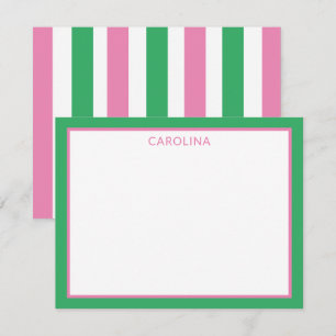 Rayas Elegantes Tarjetas Rosa y Verde +Papelería