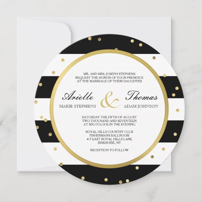 Rayas esparcantes | Invitación a la boda redonda (Anverso)