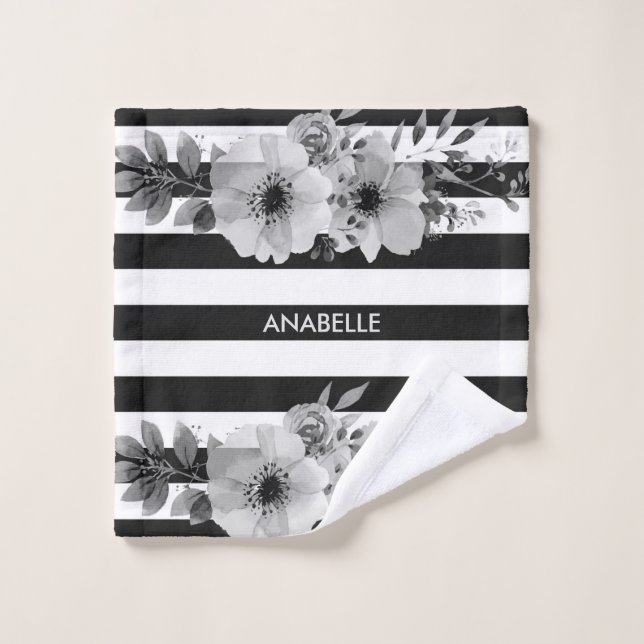 Rayas florales blancos y negros (Toallita)