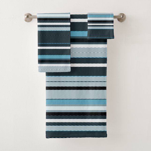 Rayas grises, azules, blancas. toalla de baño (In situ)