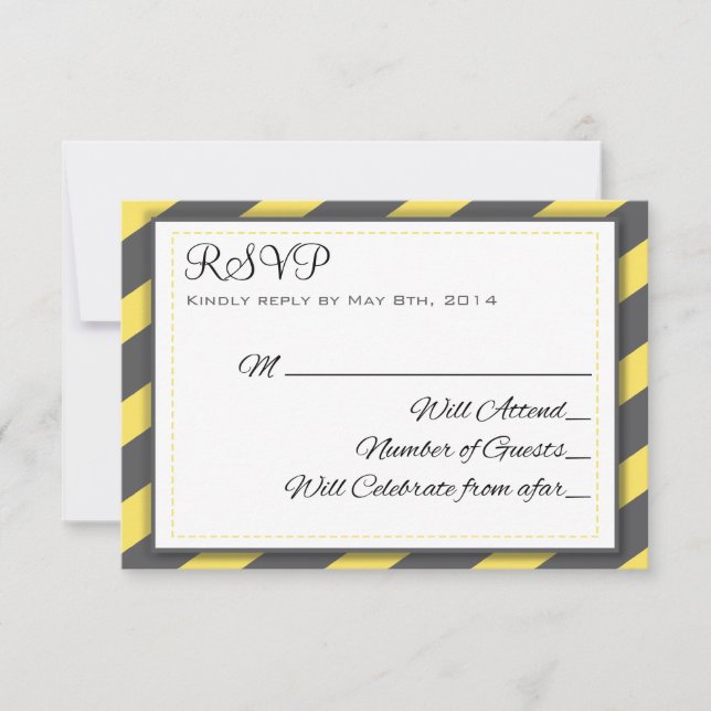 Rayas grises y amarillas elegantes RSVP (Anverso)