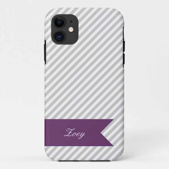 Rayas grises y blancas con Funda Monograma iPhone  (Reverso)