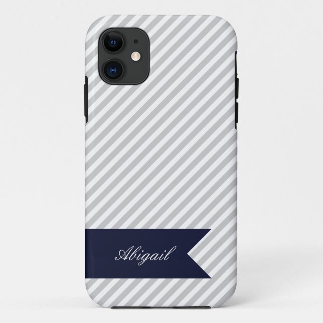 Rayas grises y blancas con Funda Monograma iPhone  (Reverso)