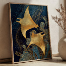 Rayas Mantas Azul Marino y Dorado Arte Kintsugi El