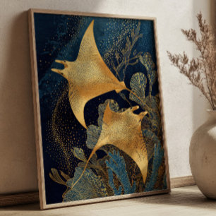 Rayas Mantas Azul Marino y Dorado Arte Kintsugi El
