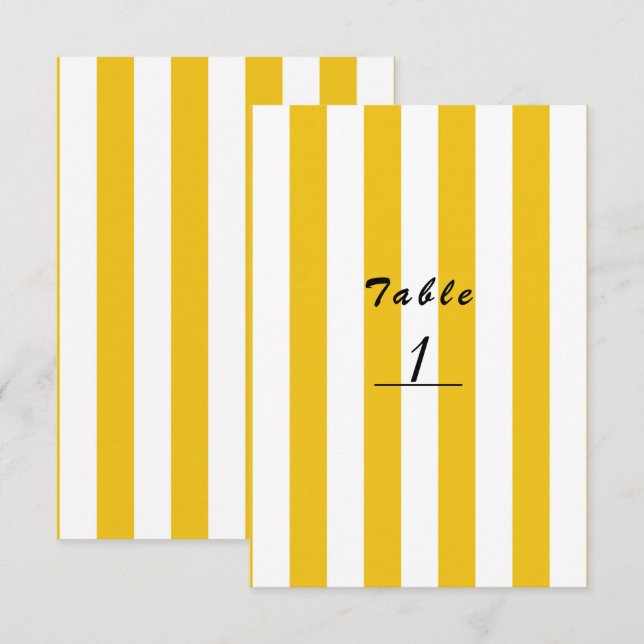Rayas Modernas Amarillas y Blancas Número de Mesa (Anverso / Reverso)