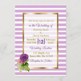 Rayas moradas Petunias e invitaciones a la Boda de