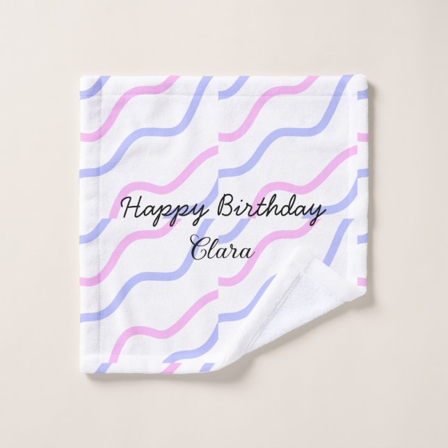 Rayas moradas rosadas feliz cumpleaños añadir nomb (Toallita)