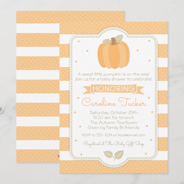 Rayas Naranjas de la invitación de Baby Shower de  (Anverso / Reverso)
