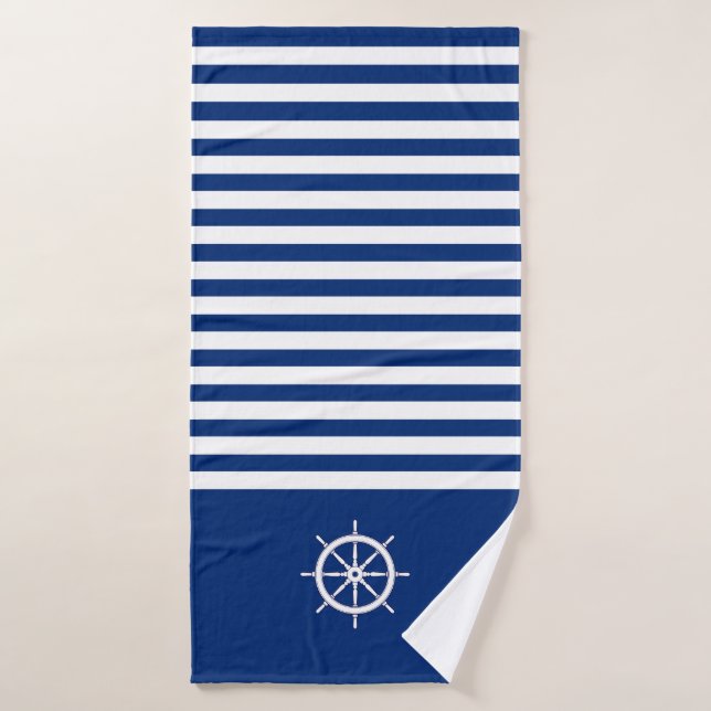 Rayas náuticas+Barcos Rueda Azul+Blanco (Toalla de baño)