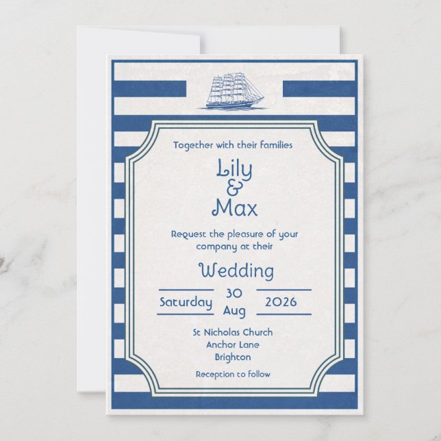 Rayas Náuticas - Invitación de boda (Anverso)