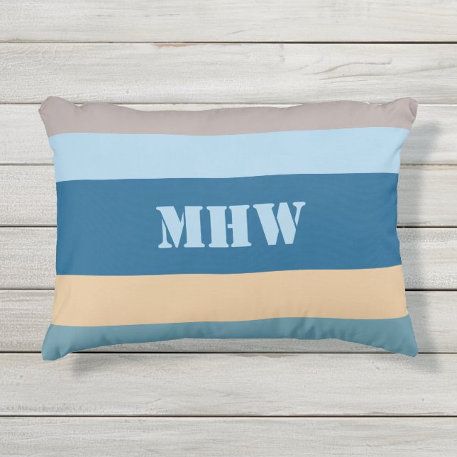 Rayas náuticas personalizado monograma almohada de (Anverso)