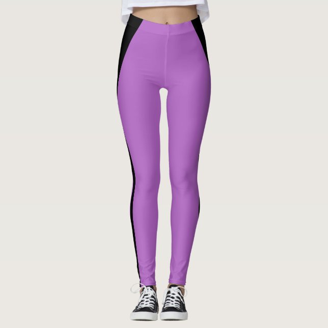 Rayas Negras Elegantes en Leggings Violeta (Anverso)