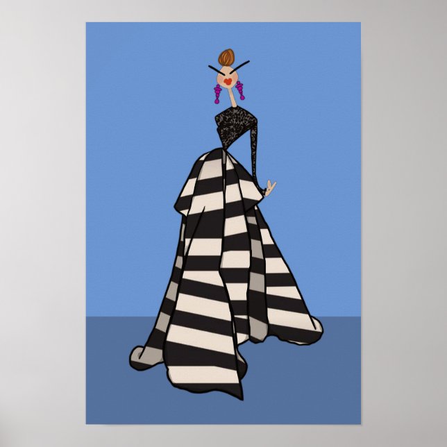 Rayas Negras y Blancas Mujer Arte de Moda Glamour (Frente)