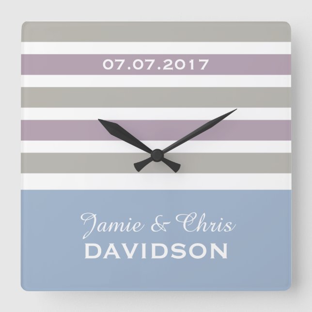 Rayas Patrón de relojes de pared de bodas personal (Anverso)