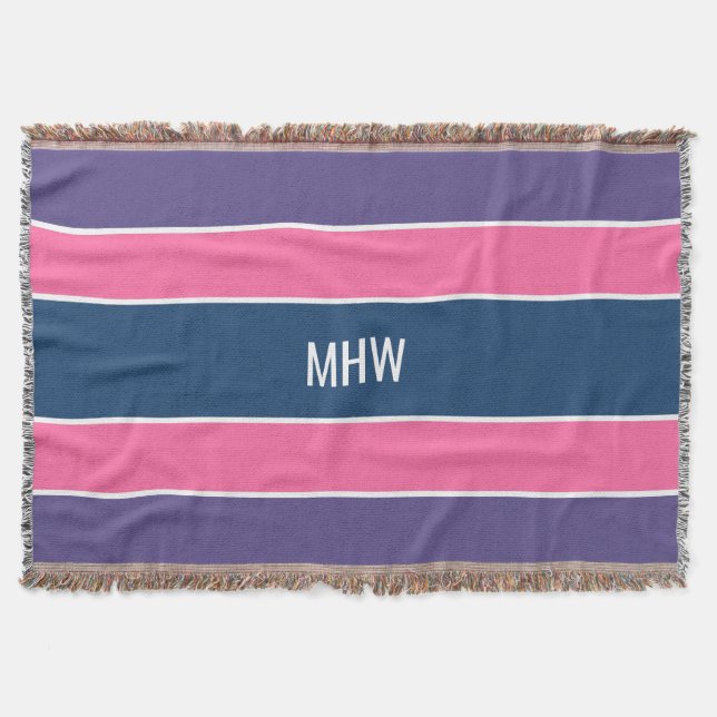 Rayas Patrón personalizado monograma manta de lanz (Anverso)