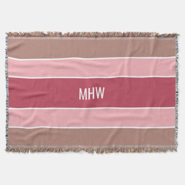 Rayas Patrón personalizado monograma manta de lanz (Anverso)