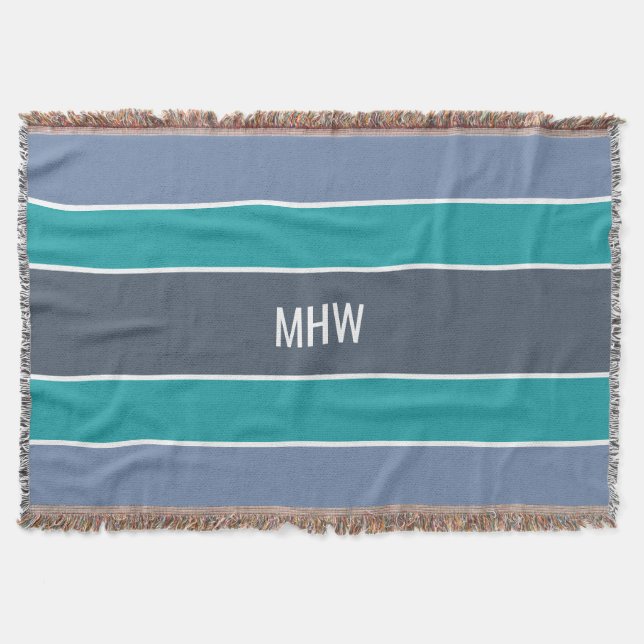 Rayas Patrón personalizado monograma manta de lanz (Anverso)