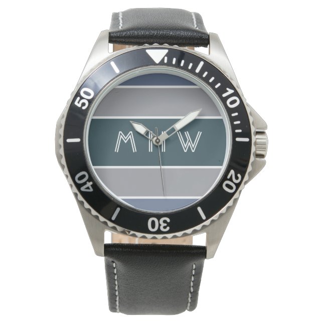 Rayas Patrón personalizado monograma relojes (Anverso)