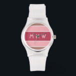 Rayas Patrón personalizado monograma relojes<br><div class="desc">Cambie el campo de texto a lo que desee. También puede cambiar el tipo de letra y su tamaño y color utilizando la función "Personalizar it",  así como añadir más campos de texto si lo desea. Vea mi tienda para ver más artículos con este diseño y opciones de color.</div>