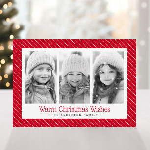 Rayas punteadas lindas feliz Navidad 3 fotos rojas