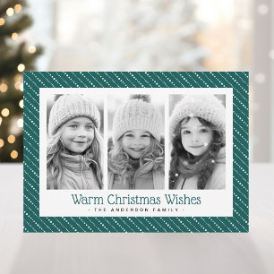 Rayas punteadas lindas feliz Navidad 3 fotos verde