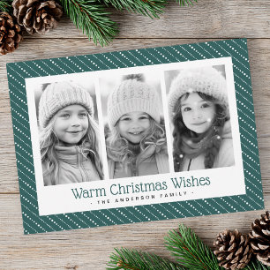 Rayas punteadas lindas feliz Navidad 3 fotos verde