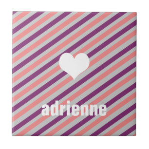 Rayas púrpuras rosa corazón baldosas de visualizac