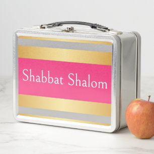 Rayas rosa caliente gris dorado, Shabbat Shalom Gl