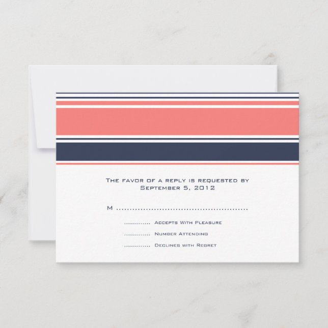 Rayas rosa y azul moderno Wedding RSVP (Anverso)