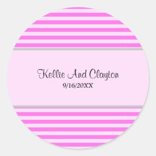 Rayas rosadas Boda Pegatina redondo clásico