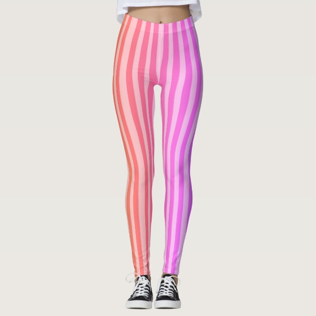 Rayas rosadas Clásicas Leggings (Anverso)