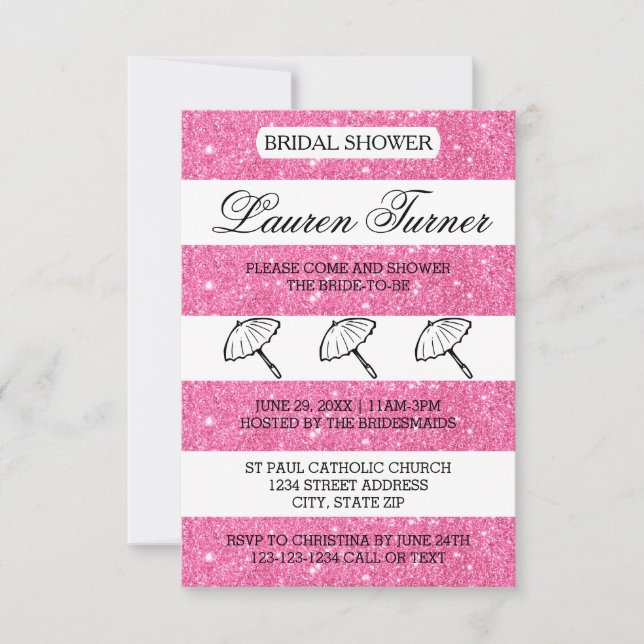Rayas rosadas y blancas - Invitación para la fiest (Anverso)